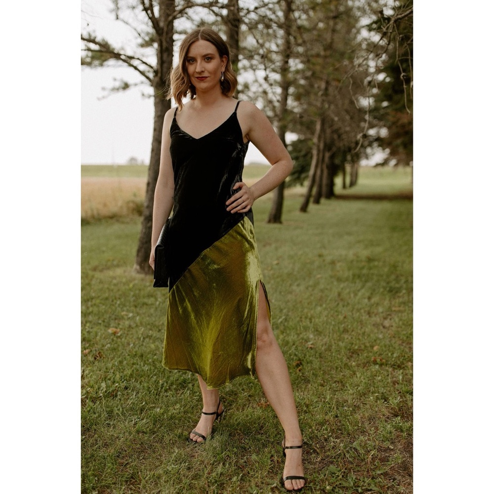 Frnch Engy Velvet Color Block Slip Midi Dress Size Small Cocktail - Picture 5 of 10